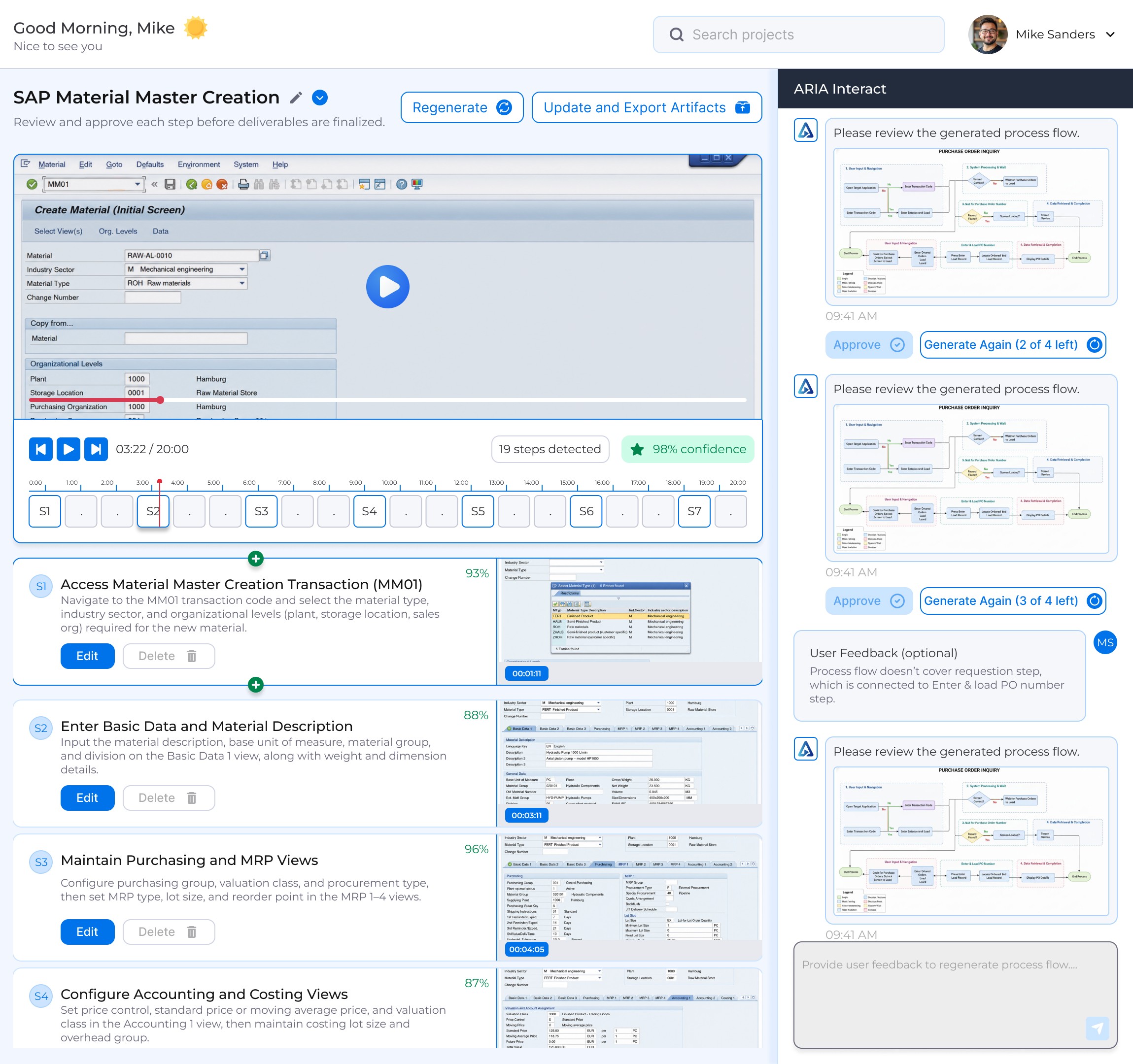 ARIA Process Intelligence Dashboard View